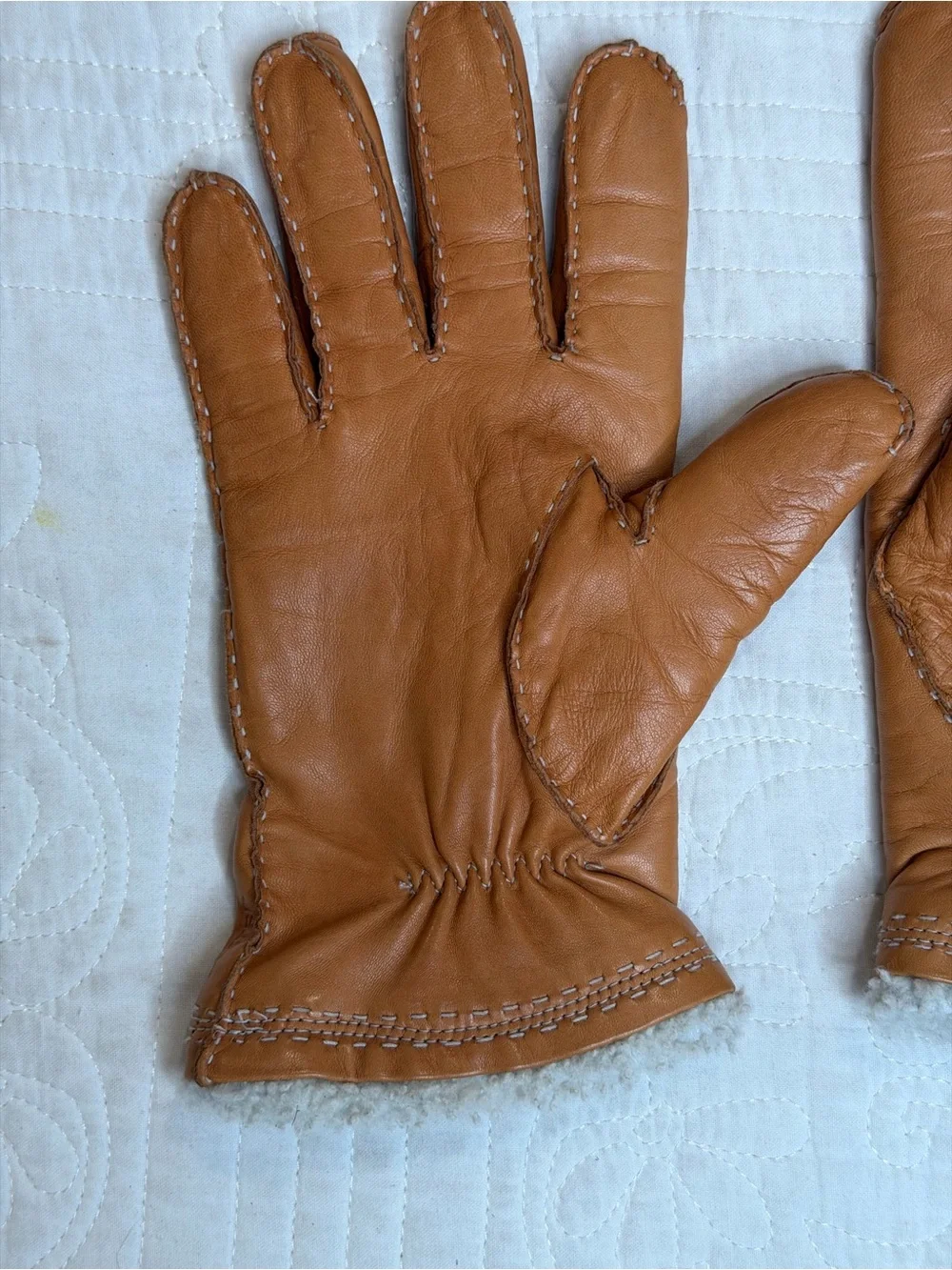 Hestra Hairsheep Lambskin Cognac Brown Leather Gloves Sz 7
